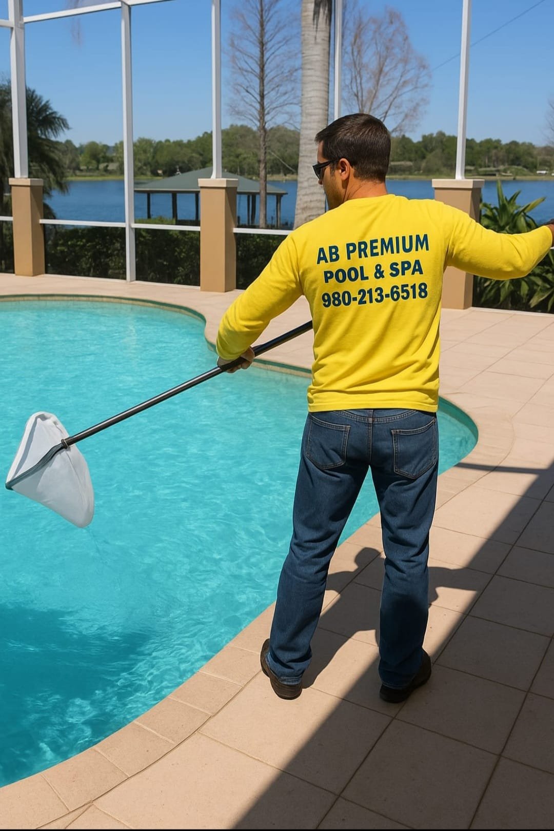 A man cleaning a swimming pool - AB Premium